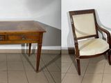 two pictures of a table and two chairs in the same room
