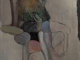tableau représentant une femme assise sur une chaise, la main posée sur le visage