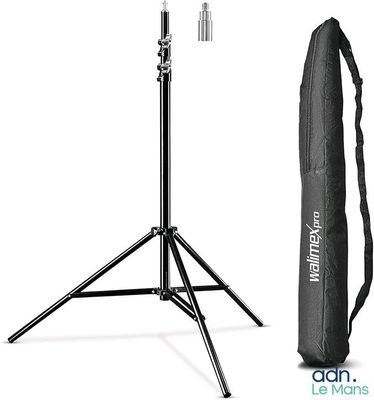 a close up of a tripod with a bag on a white background