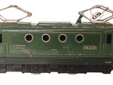 a green train on a white background with a white background