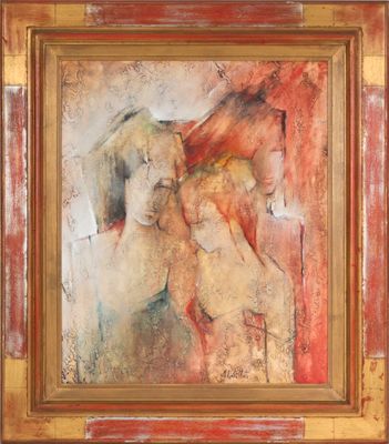 une image représentant un tableau représentant deux nus, dans un cadre