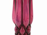 a pink vase with a black base on a white background