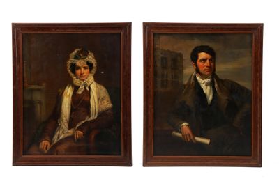 deux tableaux représentant un homme et une femme en tenue de cérémonie