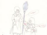 cartoon drawing of a woman and a child with a broom