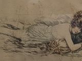 drawing of a woman laying on her back with a book