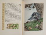 an open book with a picture of a man and a dog on it