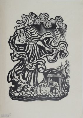 un dessin en noir et blanc représentant une femme tenant une croix