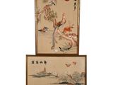 paire de peintures asiatiques représentant une femme et un homme jouant avec une balle