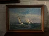 a picture of a painting of sailboats in the water