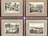quatre photographies en noir et blanc représentant un groupe de personnes dans un champ
