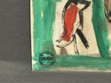 a picture of a painting of a woman in a red dress