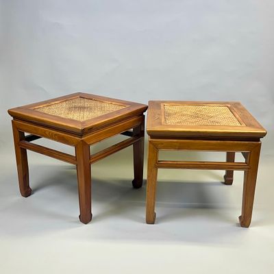 pair of chinese side tables with rattan tops, mid - 20th century