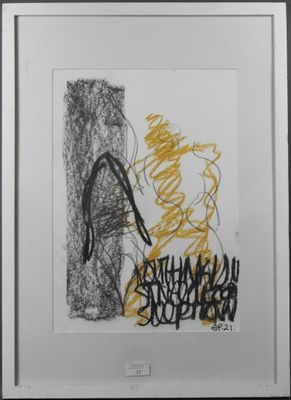 une image représentant un dessin noir et jaune sur une feuille blanche