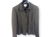 grey cardigan sweater on a hanger on a white background
