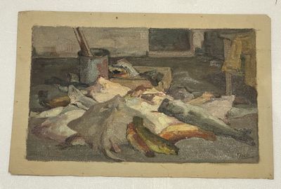 a picture of a painting of a man laying on a bed