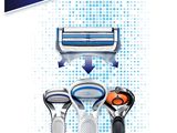 three different types of razors on a blue dotted background