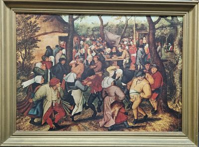 une image d'un tableau représentant un groupe de personnes dans une zone boisée