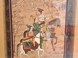 painting of a man riding a horse with a woman on the back