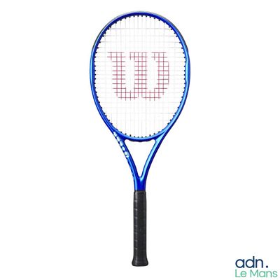 raquette de tennis bleue et noire sur laquelle figure la lettre « u »