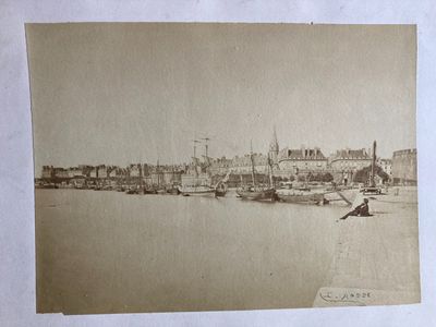 a picture of a picture of a harbor with boats in it