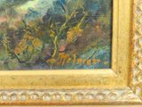 an oil painting of a bird perched on a branch of a tree