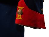the uniform of a man in a military uniform with a red and blue collar