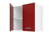 un gros plan d'une armoire rouge et blanche dont la porte est ouverte