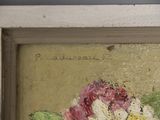 a painting of flowers in a vase on the wall