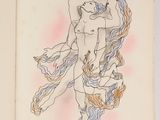 an open book with a drawing of a nude woman on it