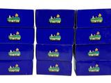 six blue boxes with a picture of a castle on them