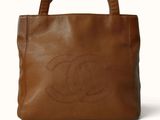 chanel brown leather tote bag with cc logo