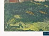 a picture of a painting of a house on a hill