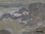 an image of a painting of a mountain with a sky in the background