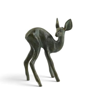 an image of a bronze statue of a deer on a white background