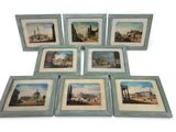 six framed pictures of a group of old buildings and a church