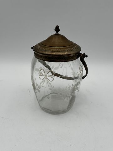 Pot a biscuit en verre et couvercle en métal argenté 