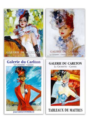 quatre tableaux représentant une femme en robe rouge et une dame en robe blanche