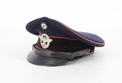 navy officer ' s cap with pink trim on a white background