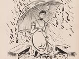drawing of a woman holding an umbrella in the rain