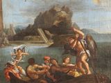 tableau représentant un tableau d'un homme dans un bateau avec des personnes à bord