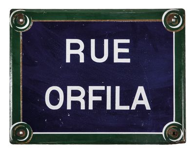 an image of a blue and white sign that says rue orfila