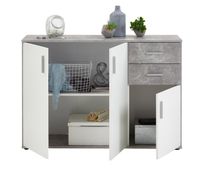 Buffet 3 portes et 2 tiroirs FONZY - gris béton et blanc - D… (photo 2)