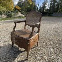 FAUTEUIL d'aisance à fond de canne en bois naturel à décor m… (photo 2)