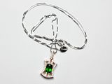 collier en argent sterling orné d'une perle de verre verte et d'un pendentif en forme de cœur