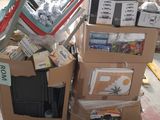 a cart full of boxes and boxes in a warehouse