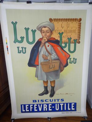 une vieille affiche représentant un homme tenant un sac de pain