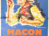 affiche représentant un homme tenant un verre de vin devant un fond bleu