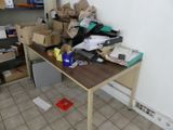 a table with a bunch of boxes on top of it