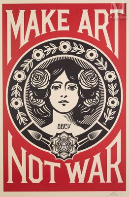 une affiche rouge et noire avec le visage d'une femme au centre