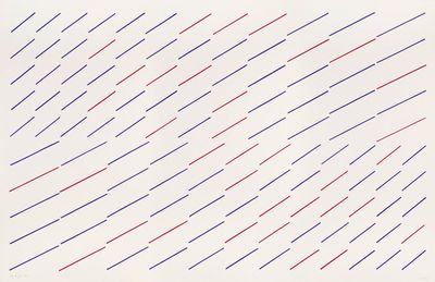 une image représentant un drap blanc orné de lignes rouges et bleues